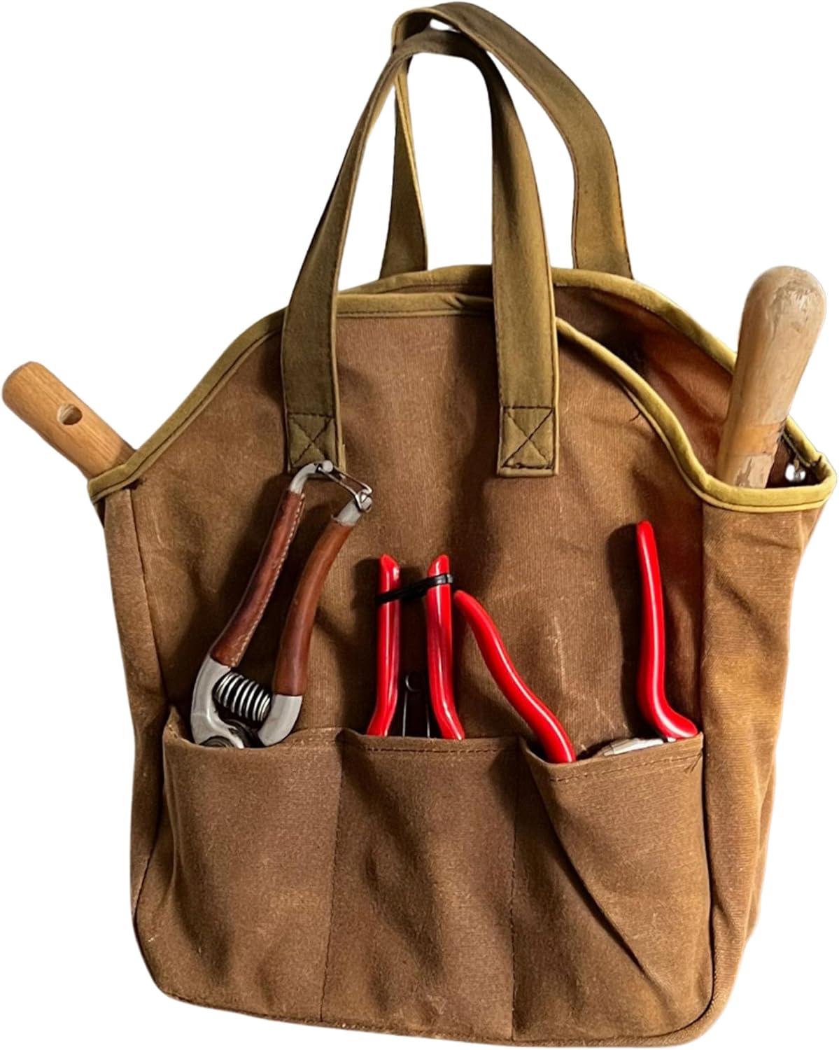 Garden Tool Bag – 12×14” Heavy Duty Waxed Canvas Tote Bag Caddy with 6 Interior and 3 Exterior Pockets for Organizing Gardening Tools – Gardening Gifts for Women and Men by Kings County Tools