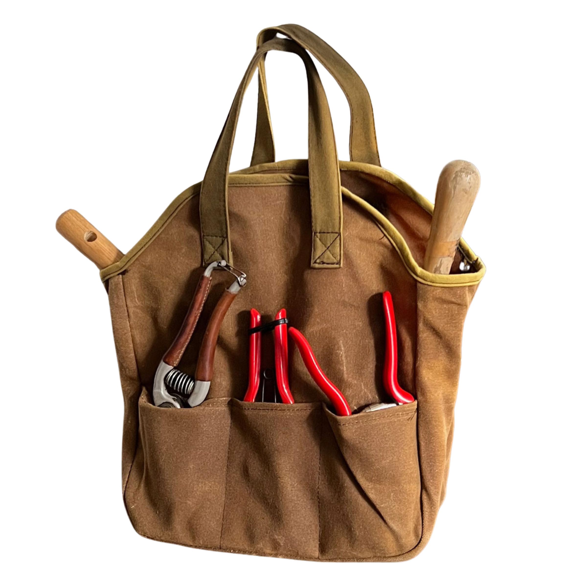 Bolsa de herramientas de jardín – Bolsa de lona encerada resistente de 12 x 14 pulgadas con 6 bolsillos interiores y 3 exteriores para organizar herramientas de jardinería – Regalos de jardinería para