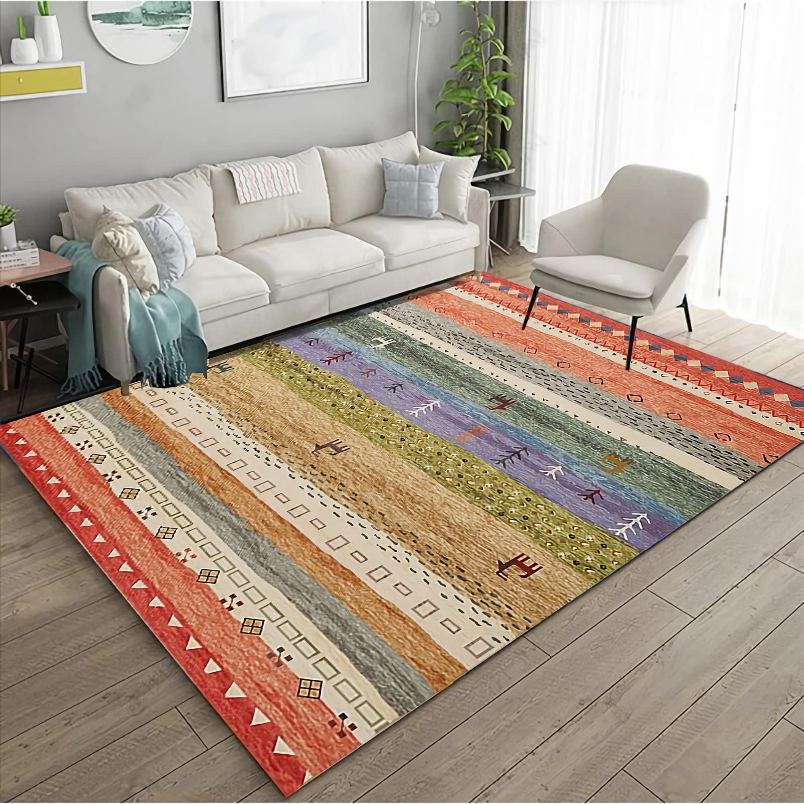 Dywan zewnętrzny dywan, czerwony niebieski szary wzór w paski zmywalny antypoślizgowy dywan dywan, dywaniki nocne do sypialni 60 x 120 cm