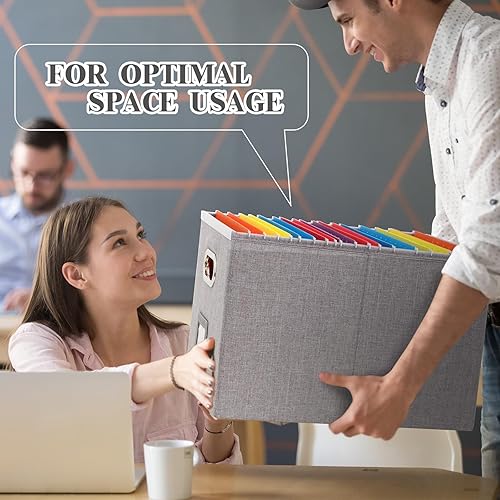 Miniatura 7 de Amylove Caja organizadora de almacenamiento de archivos de 2 piezas para cartas legales plegables de lino, archivadores de archivos, almacenamiento