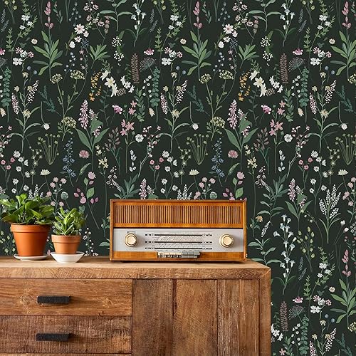 Miniatura 3 de Papel tapiz de vinilo autoadhesivo con diseño floral, papel de contacto con flores, papel tapiz decorativo extraíble retro para baño (‎17.7 pulgadas