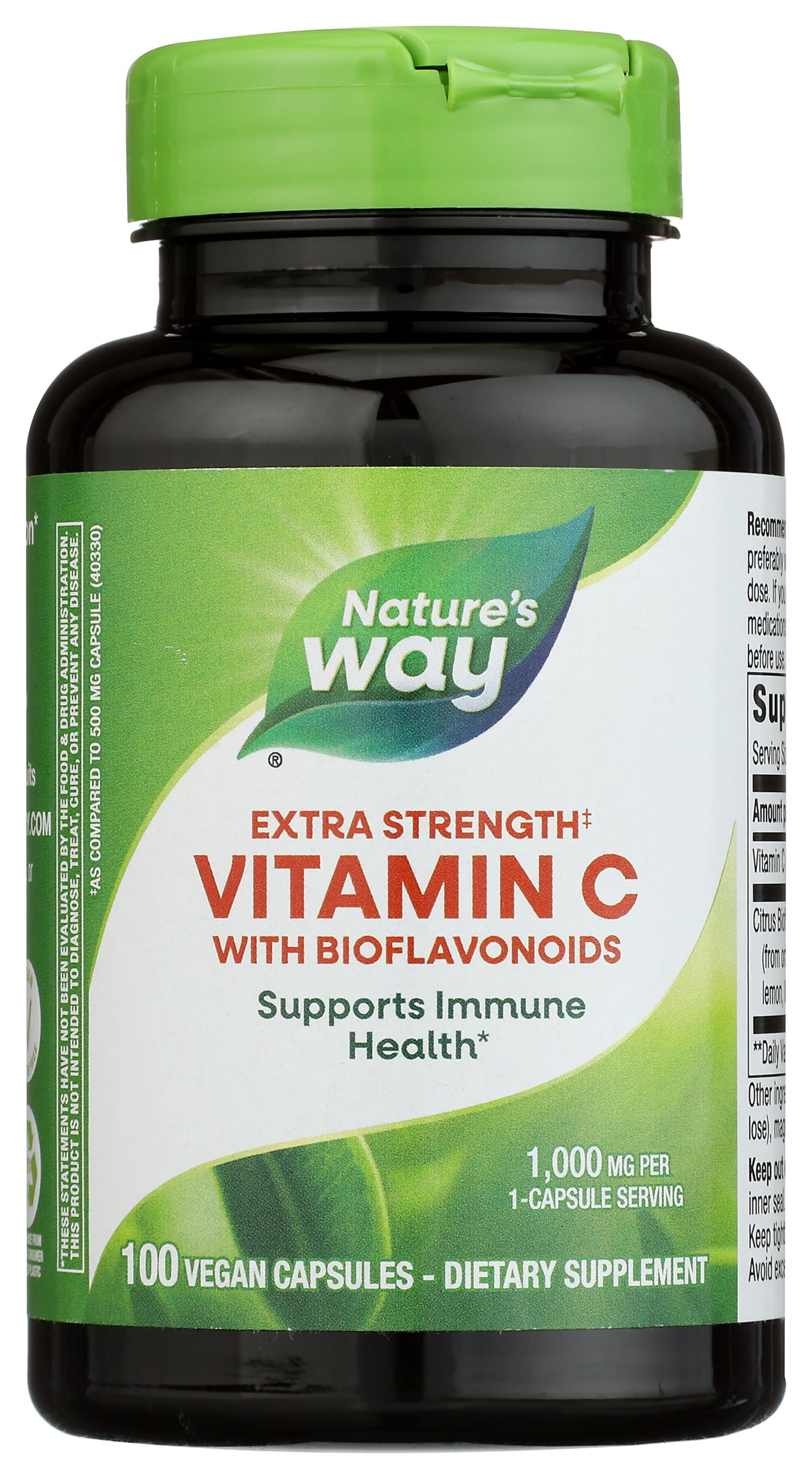 Nature's Way Extra Strength(1) Vitamin C with Bioflavonoids, Supports Immune Health*, Promotes Collagen Production for Healthy Skin*, 1,000 mg per Capsule, 100 Vegan Capsules (Packaging May Vary) 100 Count (Pack of 1)