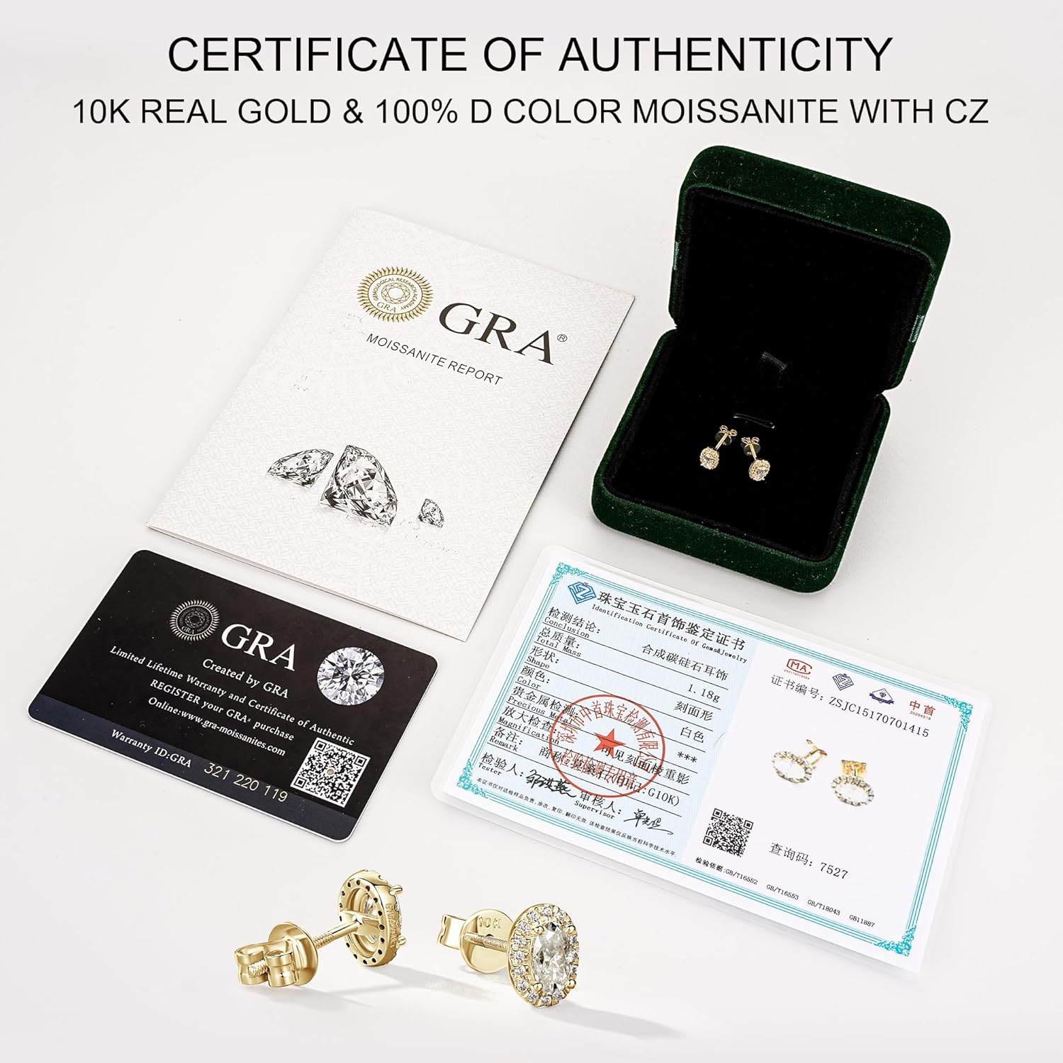 10K Solid Yellow Gold Halo Stud Earrings Moissanite Stud Earrings Round Oval Simulated Diamond Studs Earring for Women Men Fine Jewelry Christmas Gifts