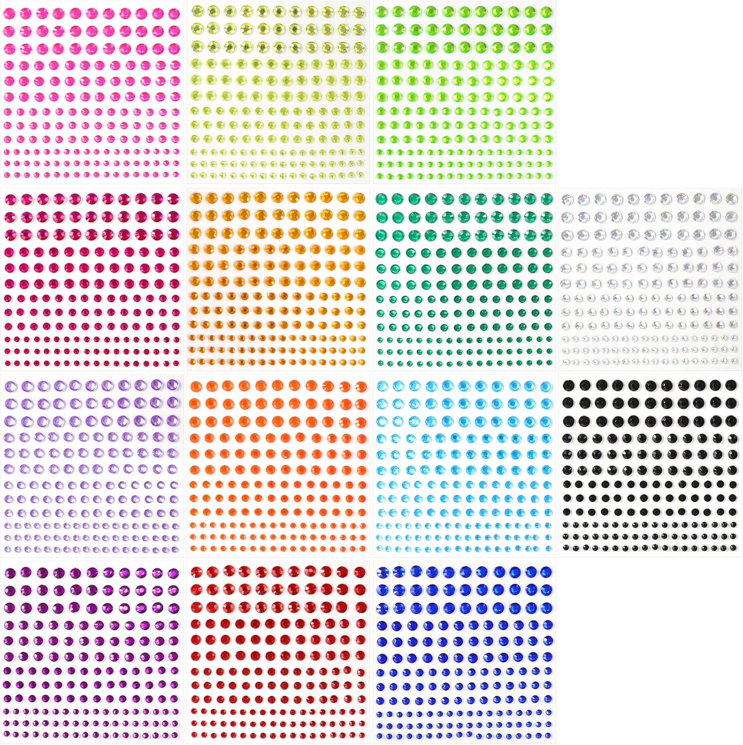 Sularpek 2300+ gezichtsedelstenen, 14 vellen strass-stickers, zelfklevend, gezichtsjuwelen, strass-stickers, veelkleurige en verschillende vormen, edelstenen stickers voor doe-het-zelf knutselen,