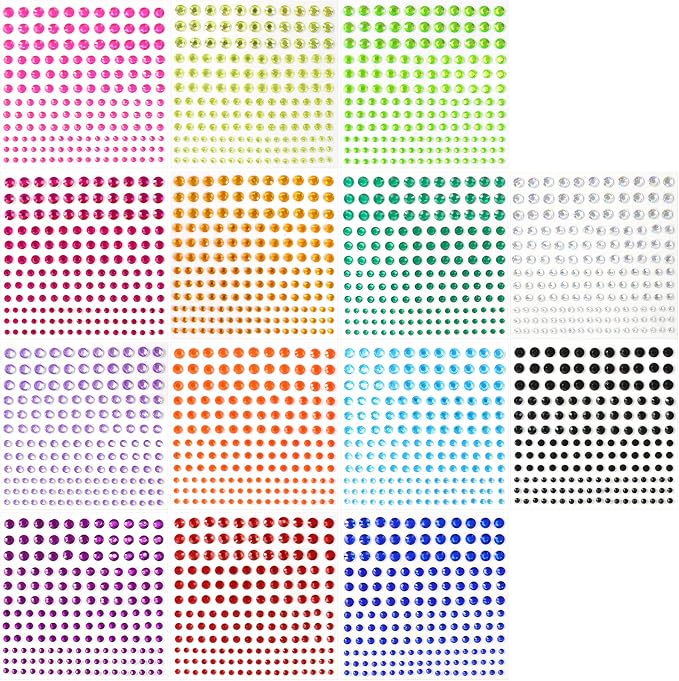 9 Fogli (4536 Pezzi) Adesivi Strass Autoadesivi, Gemme Colorate 6mm Per Scrapbooking E DIY Artigianato - 3