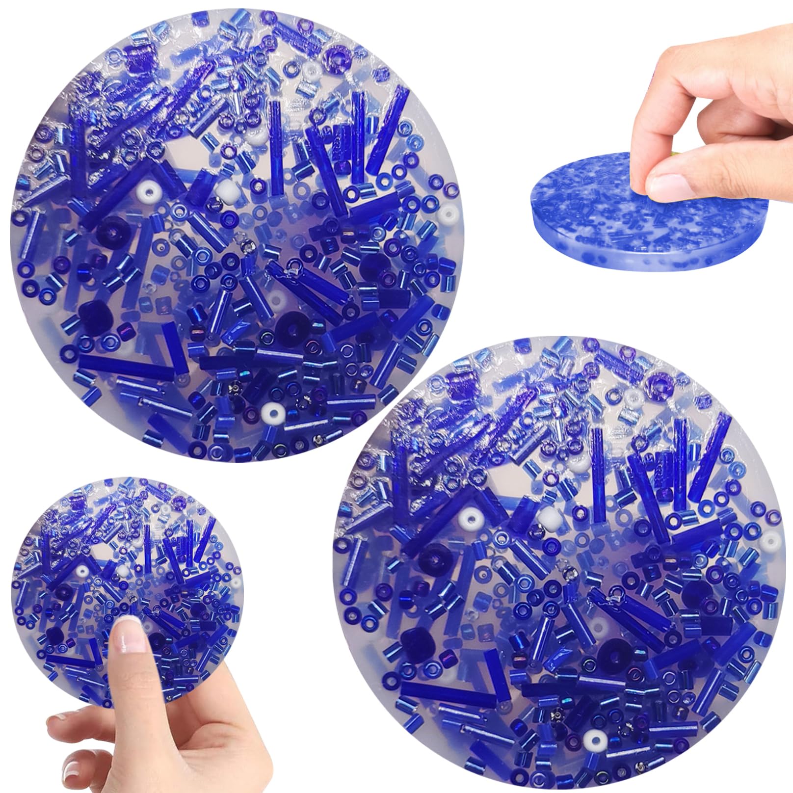 Skin Picking Fidget Toys, 2PCS 3.4 Inch Round Silicone Picky Pad, Funny Double Side Picking Pad, Anxiety Relief Toys for Children and Adult, Blue