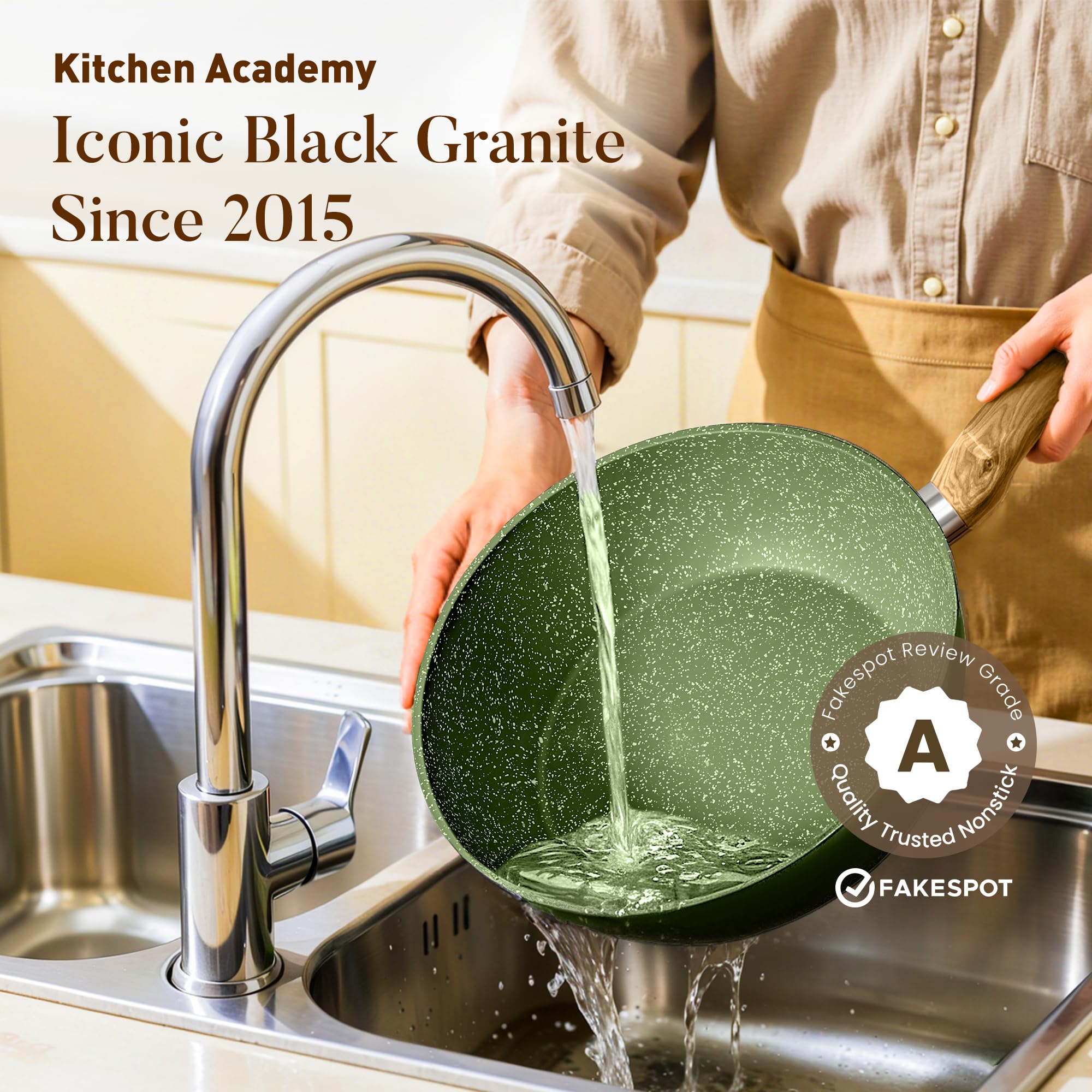 Kitchen Academy Induktion Kochtopfset 12-teilig | Antihaft Töpfe und Pfannen Set | Grüner Granit, PFOA-frei Kochgeschirr