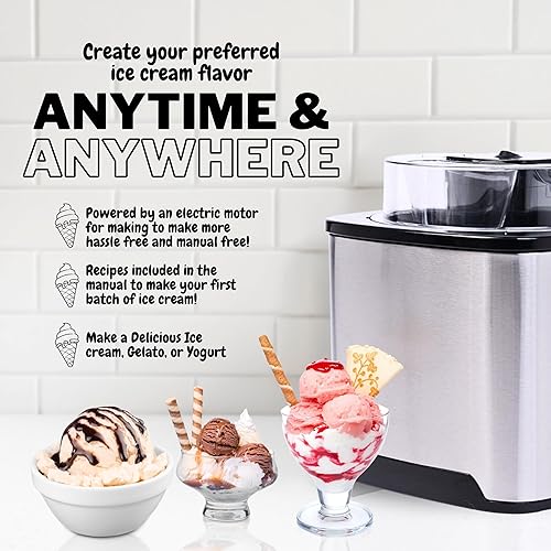 Miniatura 2 de Máquina para hacer helados de 2 cuartos de galón  Máquina de helado suave aislada para gelato, sorbete y yogur congelado  Batidora de helado casera