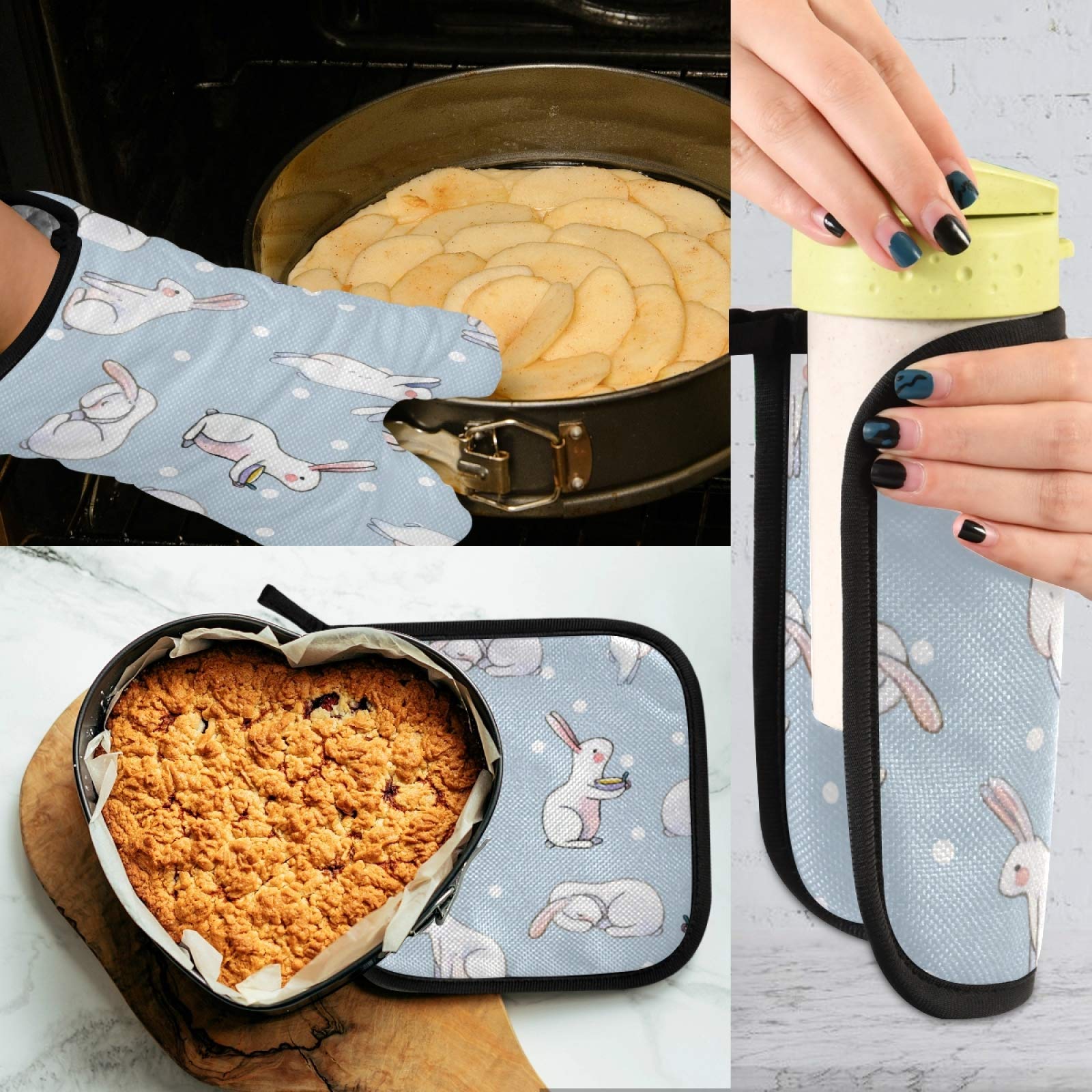 Gants De Cuisine Isolants - Lot De 2 - Coton 100% - Doublure Coton - Boucle De Suspension - Gris
