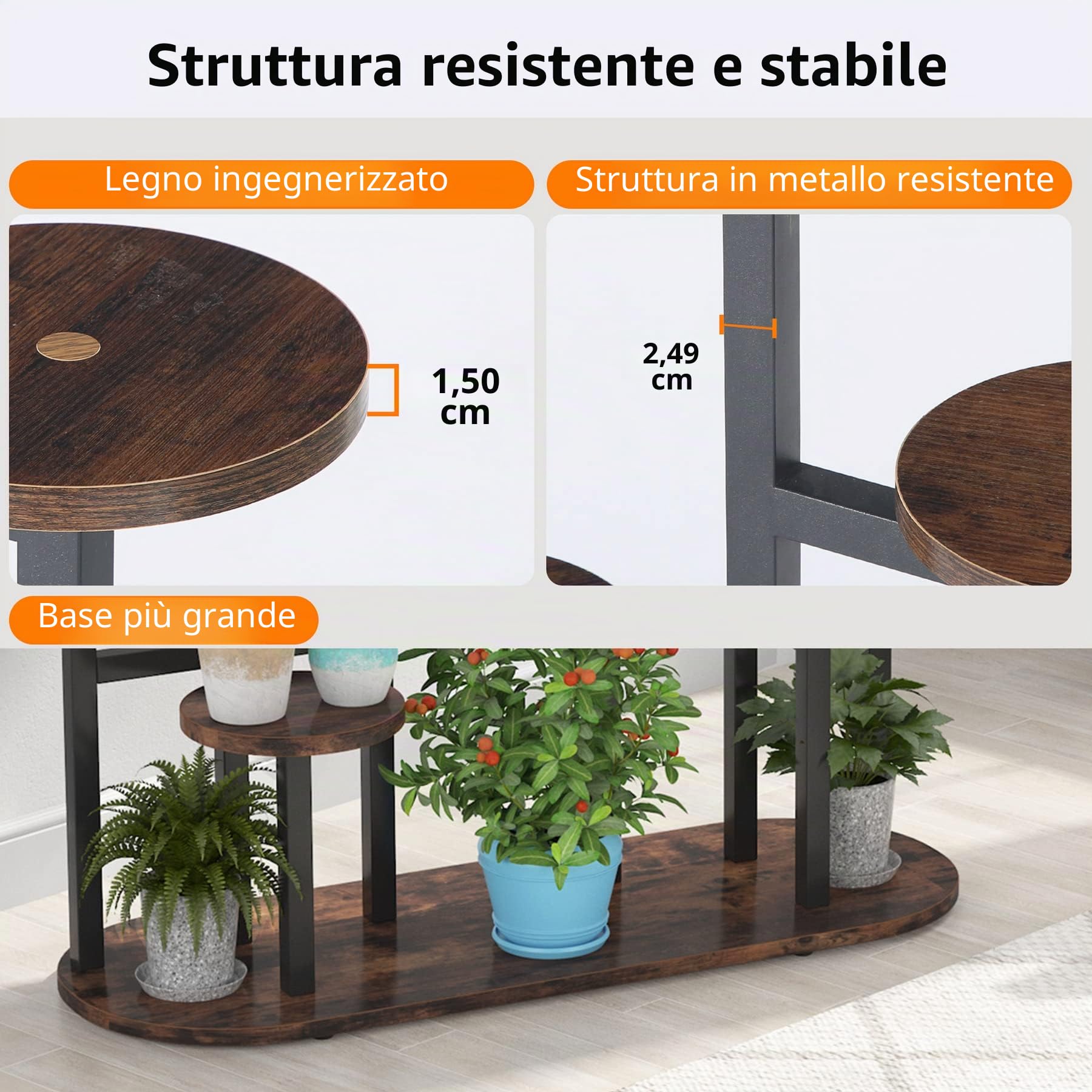 Tribesigns Supporto per piante da interno, 11 ripiani in vaso per piante in vaso, Supporto per piante alto, per fioriere, organizer per giardino, balcone, soggiorno, soggiorno, Marrone Rustico