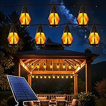 Solar String Lights Outdoor, 42Ft Patio Lights with 15 Flickering Flame Light Bulbs,Waterproof Warm White Outdoor Solar String Lights for Outside Garden Backyard Patio Gazebo Party Decoration