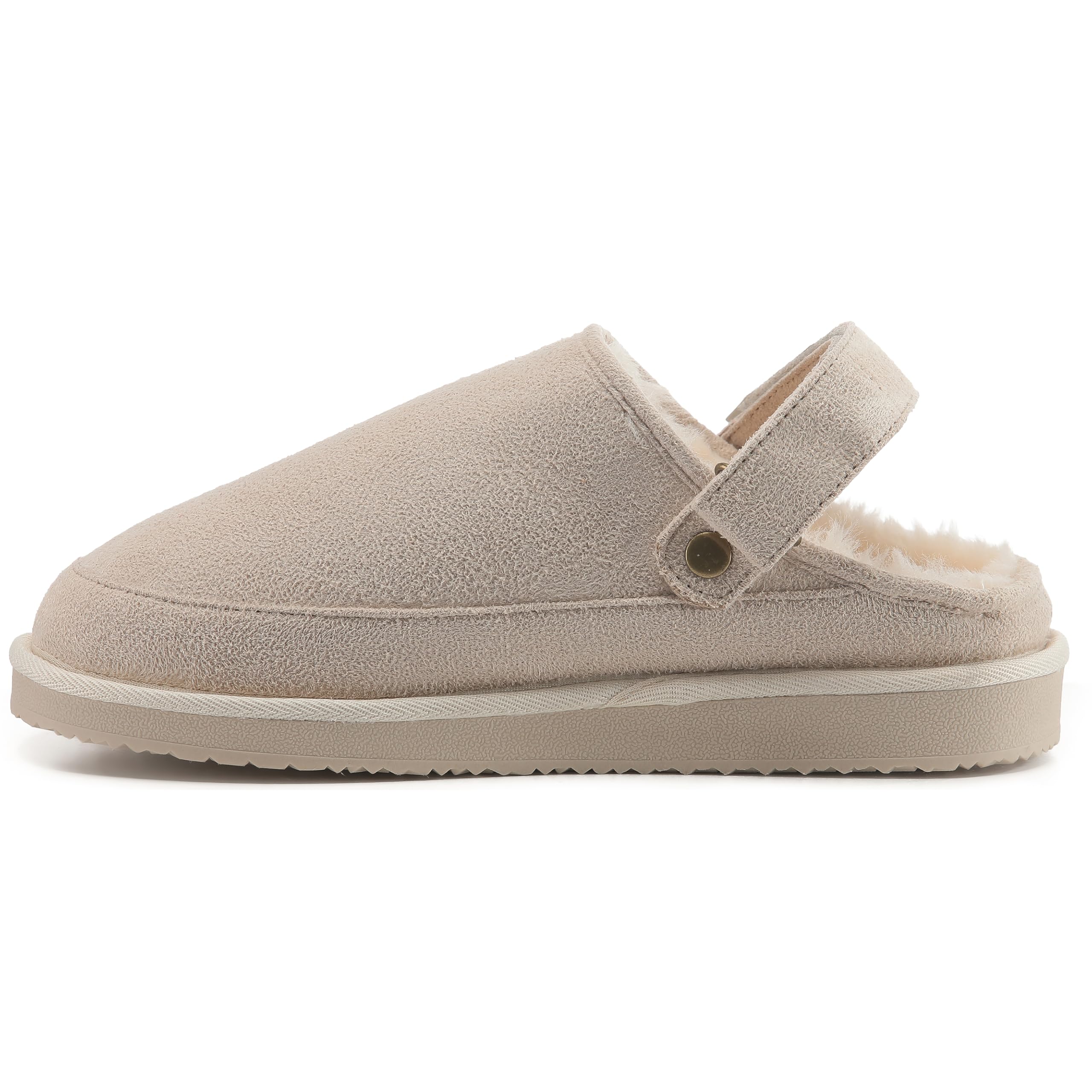 Polar Women's Suede Comfort Faux Fur Slippers – Breathable Slip-On with Adjustable Strap & Lightweight Durable Sole – Casual Everyday Footwear for Home, Travel & Walking – Beige 7