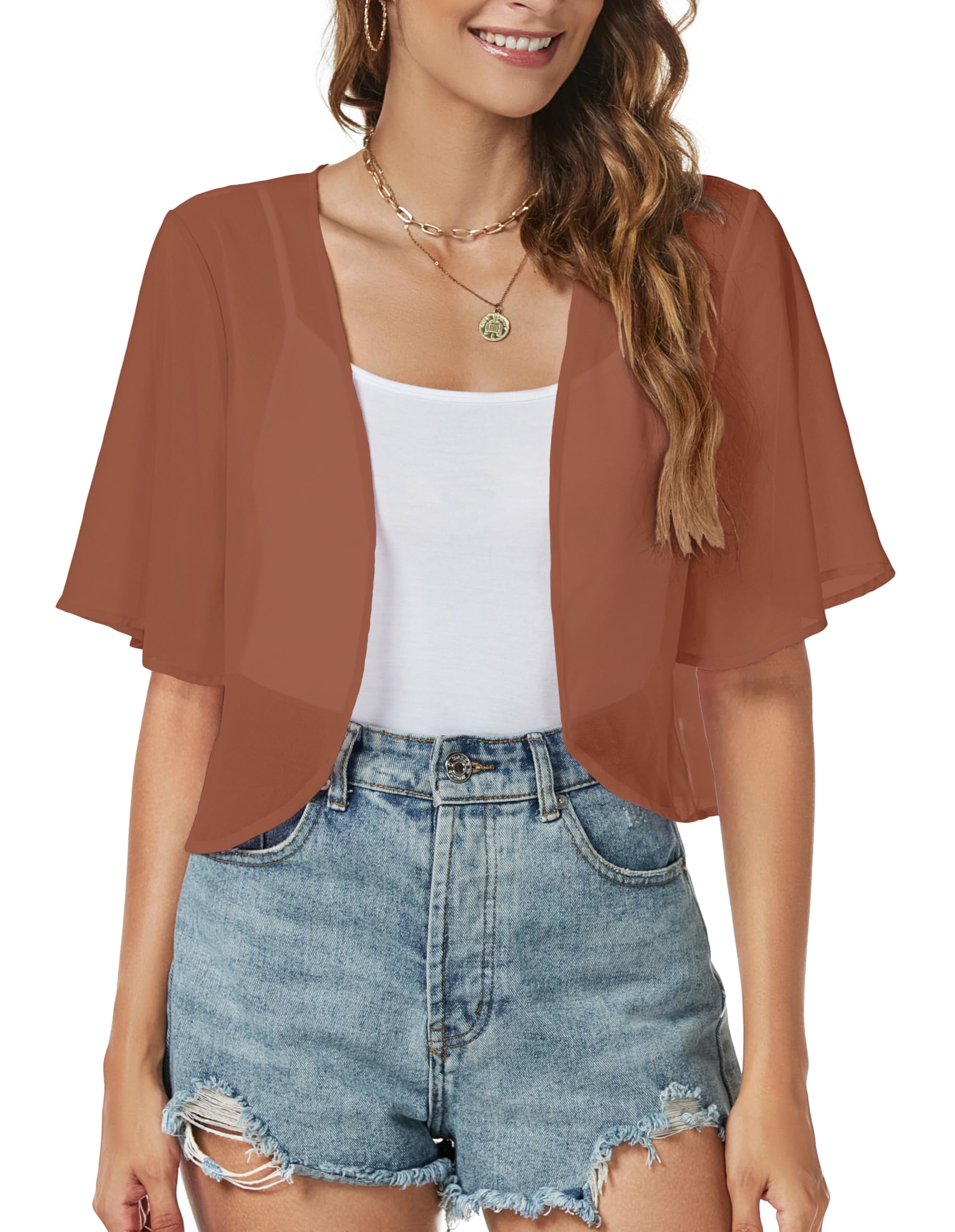 Women Shrug Chiffon Cardigan Open Front Short Sleeve Sheer Bolero for Dress | Lightweight Cropped,Loose Fit,Mesh Cover Up,Shawl Evening Dresses,Summer Outfits