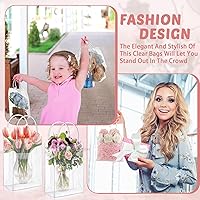 Vista 6 de LEIFIDE 50 bolsas de regalo de plástico transparente con asas, de PVC, reutilizables, transparentes, bolsas para dulces, escuela, fiesta