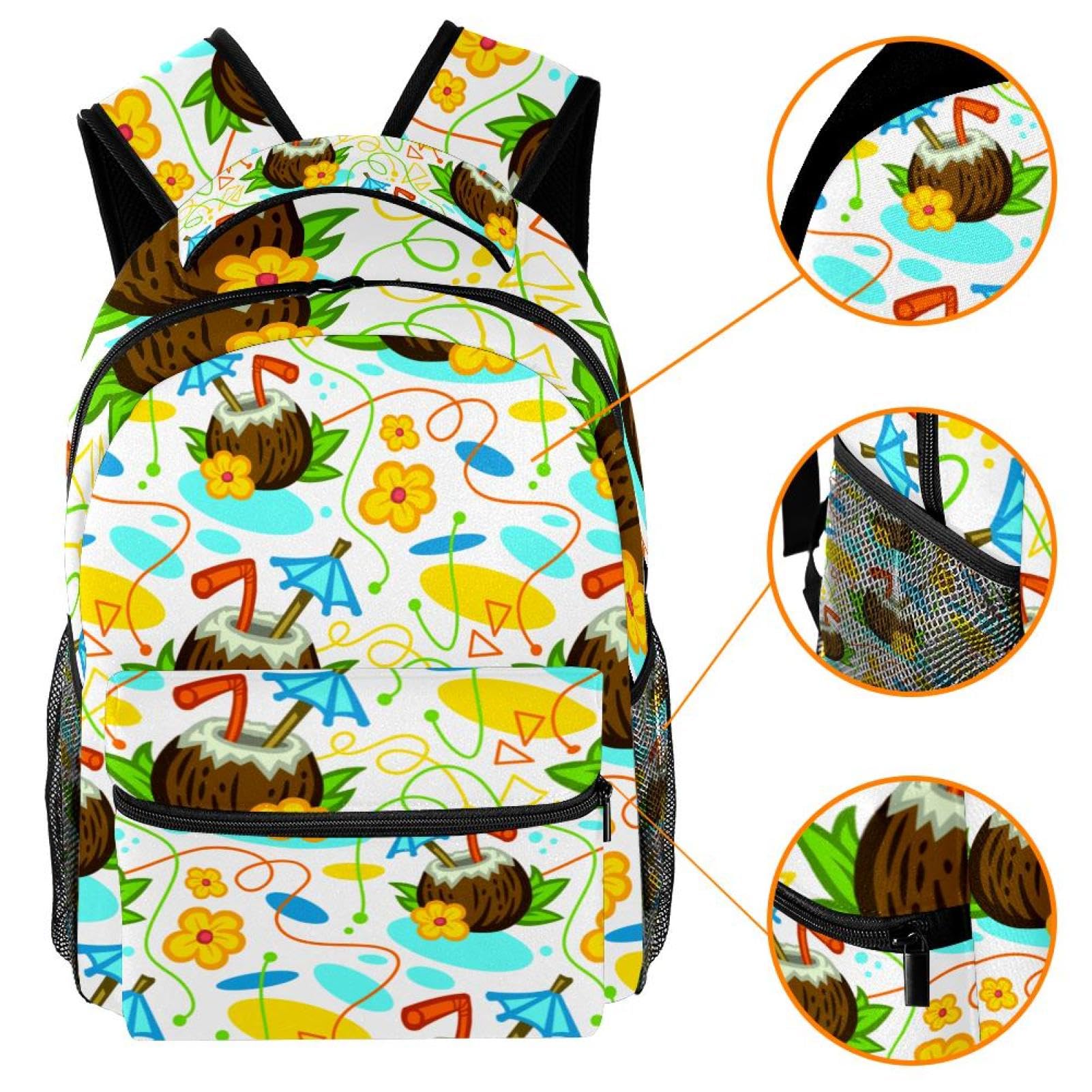 Zaino scolastico per uomini e donne, borsa da viaggio per computer portatile con motivo tropicale al cocco, zaino leggero per università, zaino casual per libri