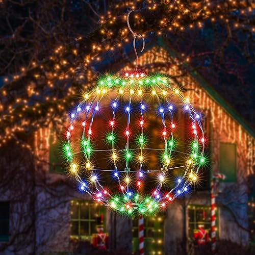 Luces de bola de batería para decoración de Navidad, globo de árbol colgante de 12 pulgadas, 120 luces LED con 8 modos de iluminación, función de
