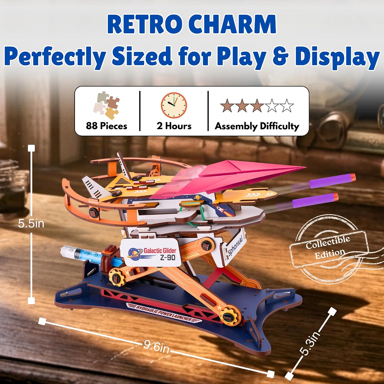 2-in-1 Hydraulic Paper Airplane & Dart Launcher 3D Wooden Puzzle | No-glue DIY STEM building model kit for backyard games & family bonding. Science gift for boys & girls ages 8-14.