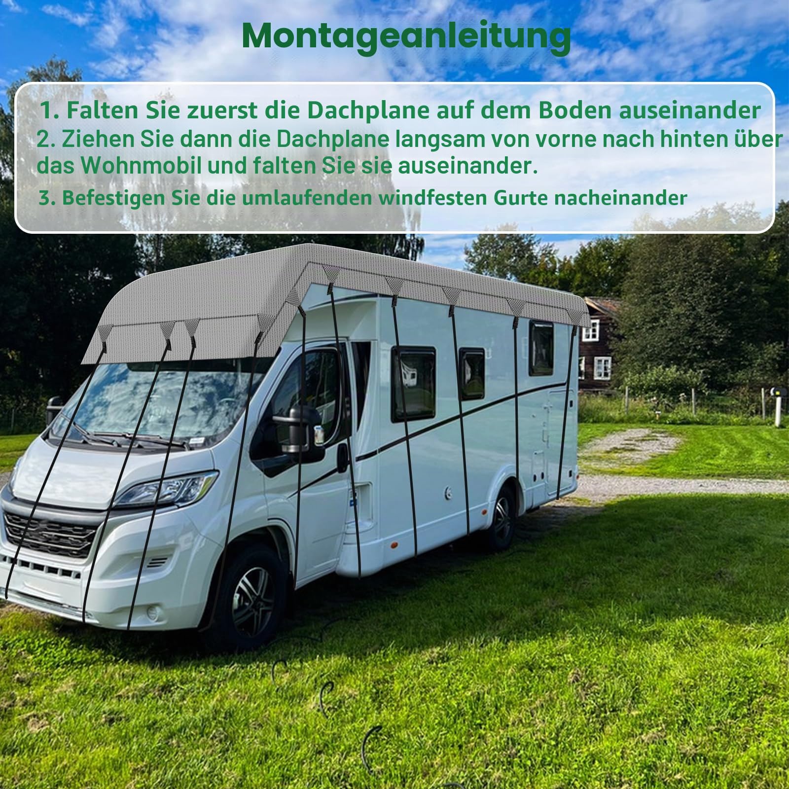 Wohnwagen-Wohnmobil-Dachschutzabdeckung, strapazierfähige 4-lagige wasserdichte Dachtop-Autoabdeckung, Allwetterschutz-Autoabdeckung für draußen, Sonne, Regen, Staub, UV-Schutz (3 x 6,5 m)