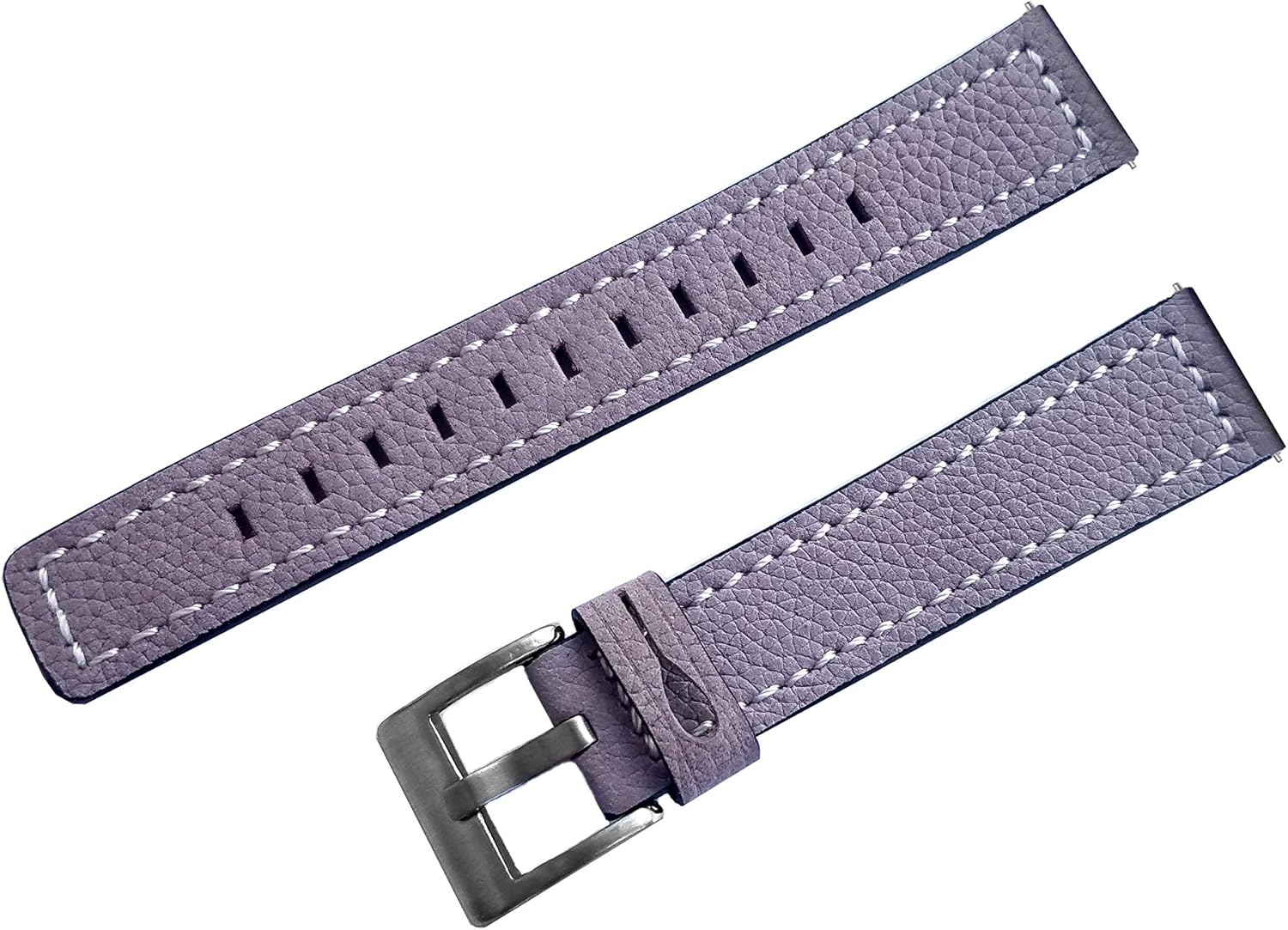 Purple Suede with White Stitches Leather Band Compatible with Garmin Vivomove 3S and Vivoactive 4S Smartwatch Strap B18