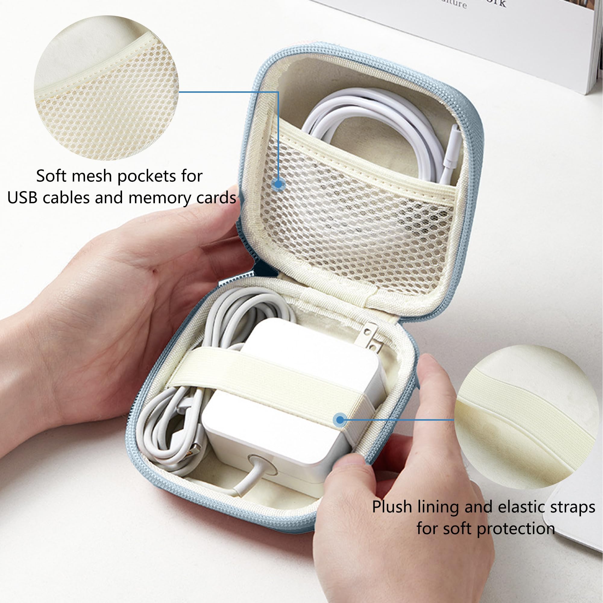 MacBook Organiseur de Chargeur Sac de Rangement Accessoires de Voyage Compatible Câbles USB Bleu