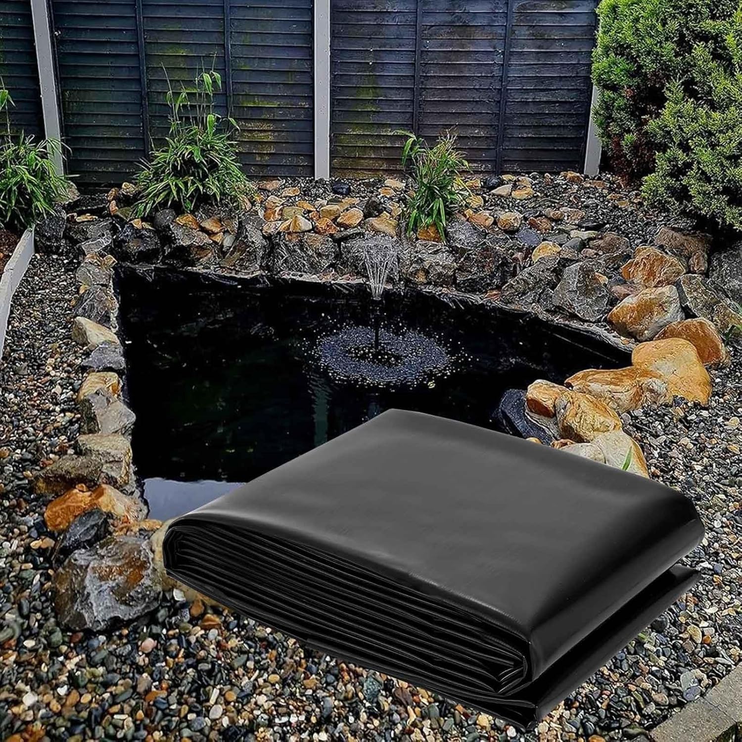 Black Pond Liner, Large Fish Pond Liners, 3x4m 4x5m 6x7m 8x10m 10x12m Durable Rubber Pond Underlay, Foldable Pond Tarpaulin for Fish or Koi, Waterfall, Fountains and Water Gardens(9.8x23ft)