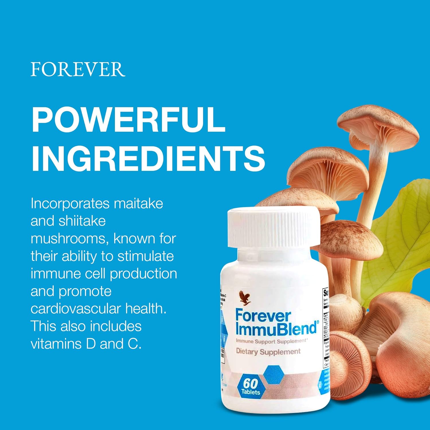 Forever Living - Forever ImmuBlend® Immune Support Supplement – Includes Botanicals, Vitamins D & C, Maitake & Shiitake Mushrooms – 60 Tablets