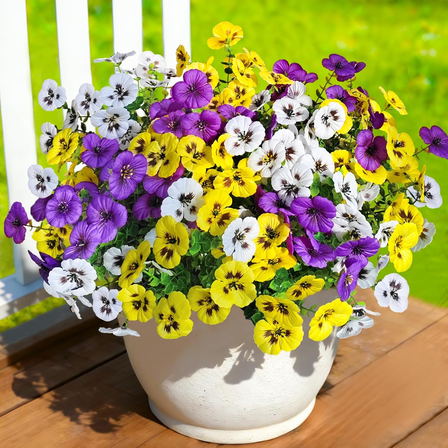40 Pcs Artificial Fake Pansy Flowers for Outdoors, Faux Silk Pansies Spring Flowers UV Resistant Artificial Plants Outdoor for Planter Front Door Porch Yard Patio Home Decor(Purple Yellow White)