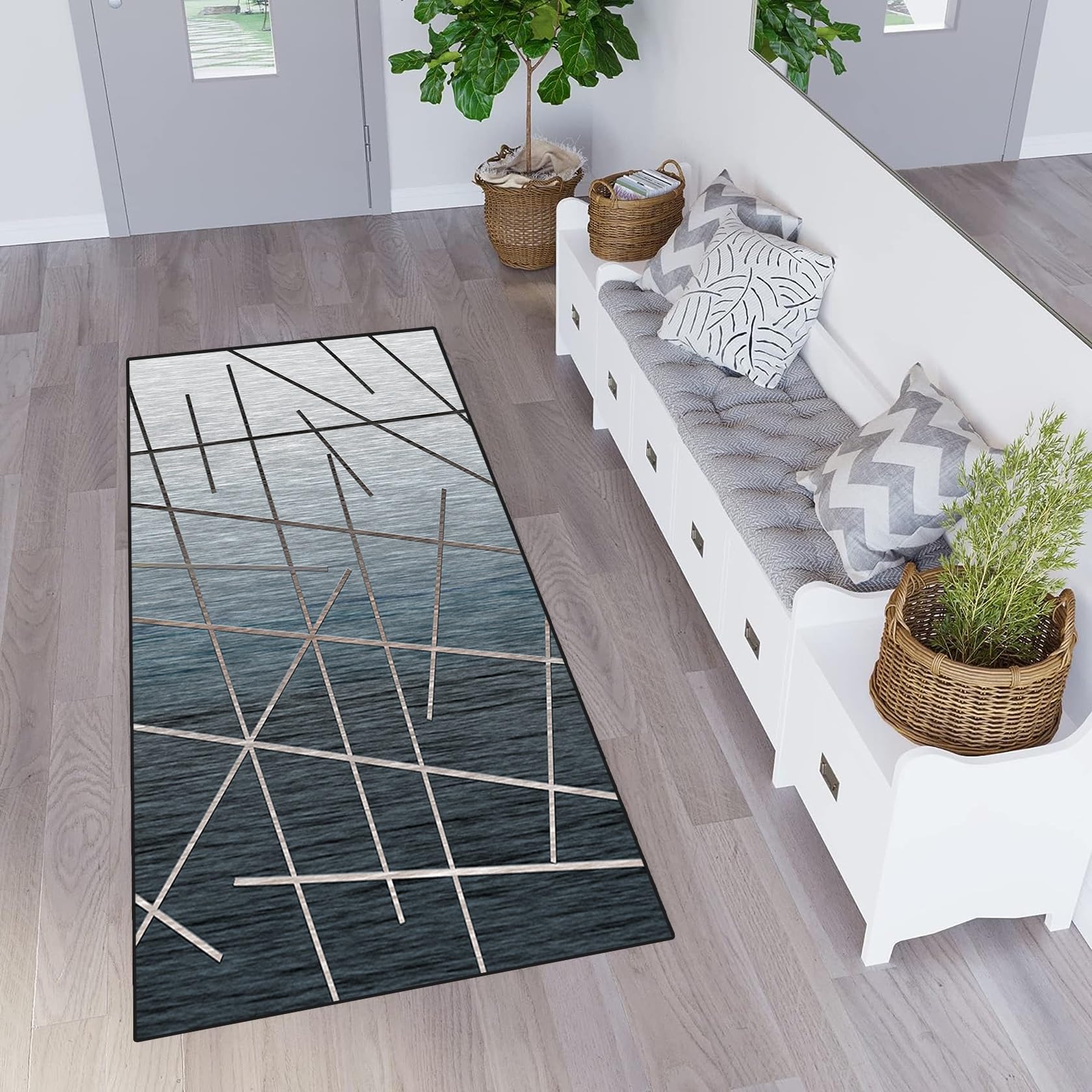 Felpudo Grande 70 x 290 cm Lavable, Resistente a La Suciedad Alfombra Antideslizante Alargada con Base de Goma Antideslizante para Sala de Estar Dormitorio, G