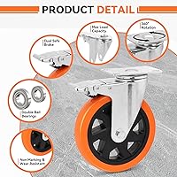 Vista 4 de W B D WEIBIDA Ruedas giratorias de 6 pulgadas con doble bloqueo, juego de 4 ruedas resistentes de 2400 libras, ruedas de poliuretano premium sin