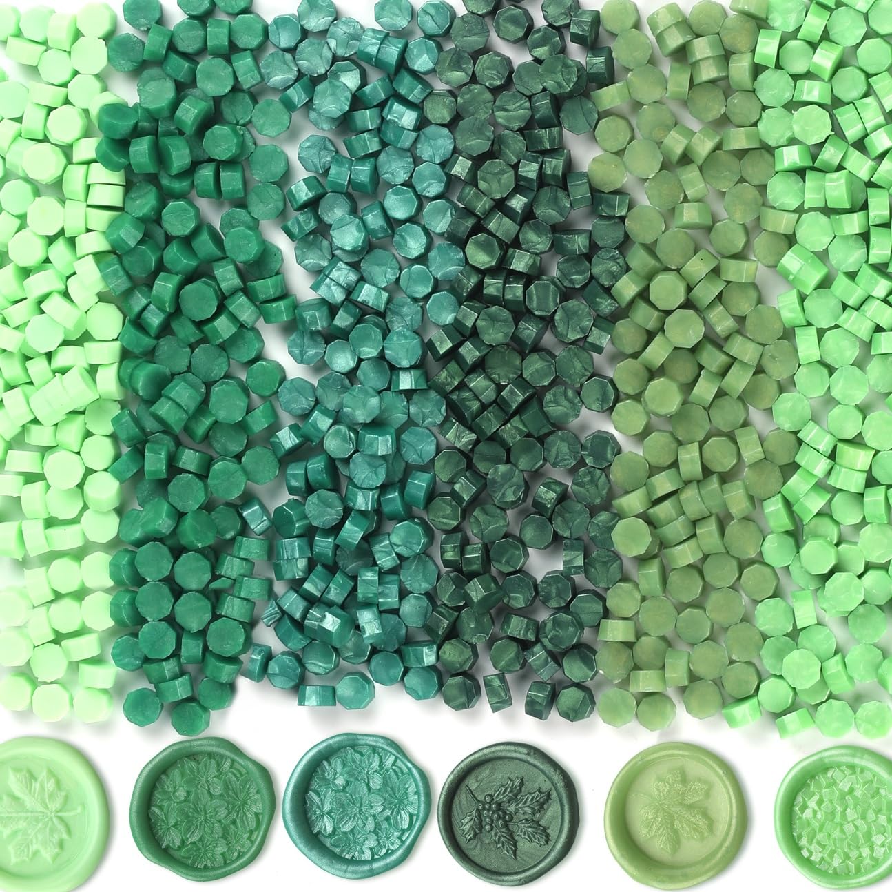 600pcs Wax Seal Beads Mixing Green, Premium Sealing Wax Beads for Stamp Seals, Octagon Seal Stamp Pellets Refill Pack for Wedding Invitation, Letter Envelope, Scrapbook DIY (Mixing Green)