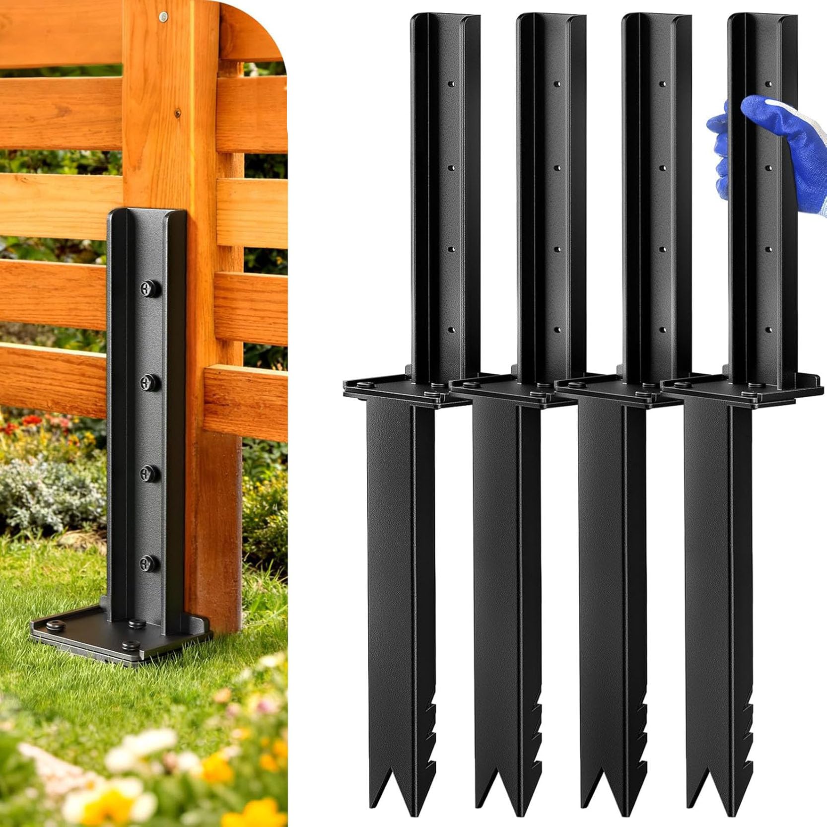 LQSYBHD Heavy Duty 80 cm Fence Post Repair Stakes,Galvanised Steel Ground Spikes Fence Post Spike for Tilted Wooden,Fence Posts Fence Post Support for Wooden Post(Size:4pcs)