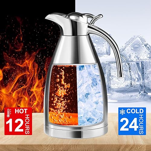 Miniatura 2 de PARACITY Jarra térmica de café, termo de acero inoxidable 188 para bebidas calientes, termo de café aislado al vacío de doble pared, jarras de café