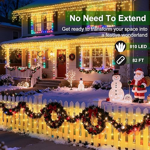 Miniatura 2 de 810 luces LED de carámbano de 82 pies  180 gotas de luz impermeable de Navidad 12 modos, luces de cortina extralargas para aleros, hotel, boda,