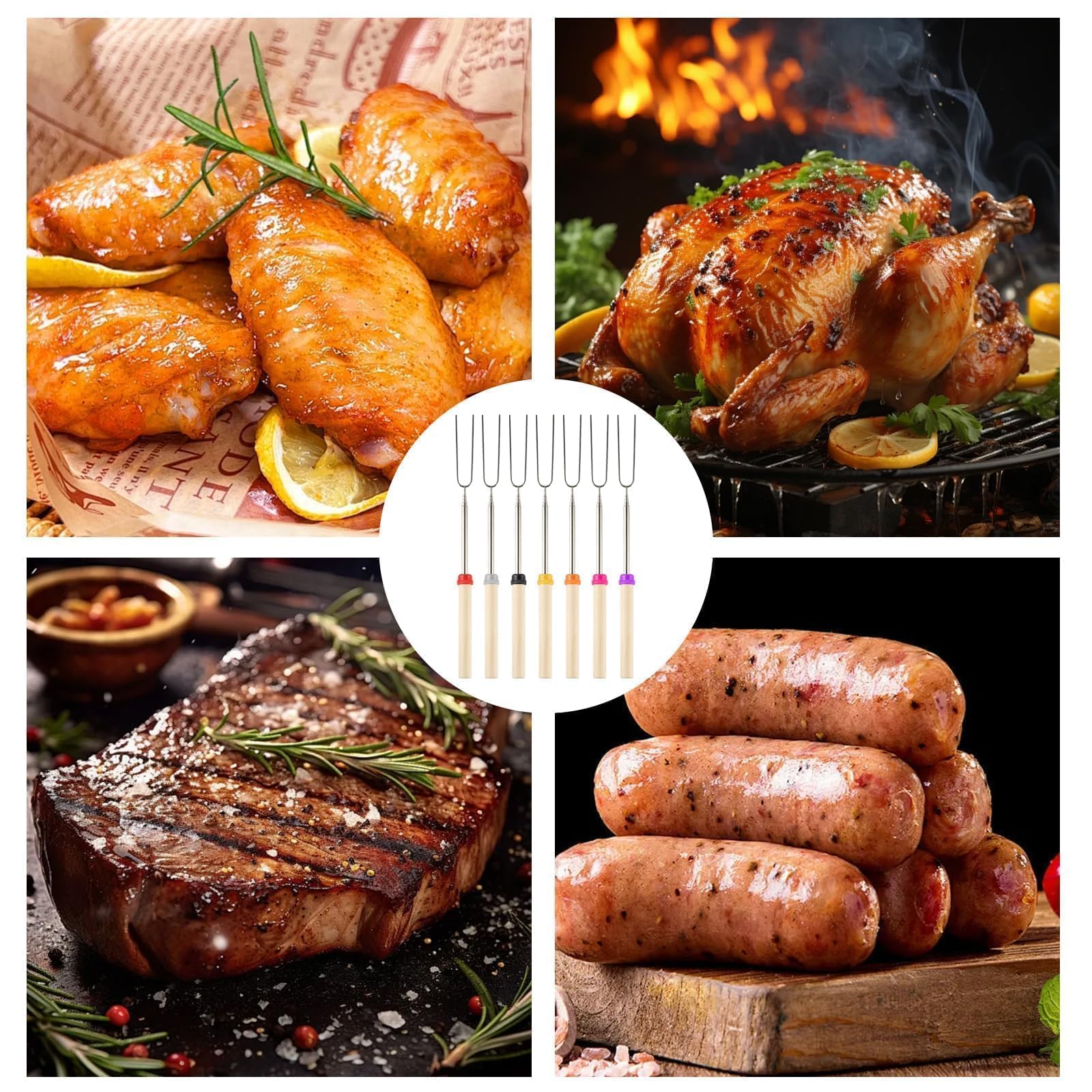 4 Pz Marshmallow Spiedini Acciaio, Spiedini Telescopici per Griglia, Bastoncini per Barbecue Allungabili 31-81 cm, Bastoncini da Tostatura, Spiedini per Barbecue Arrostire Campeggio Falò