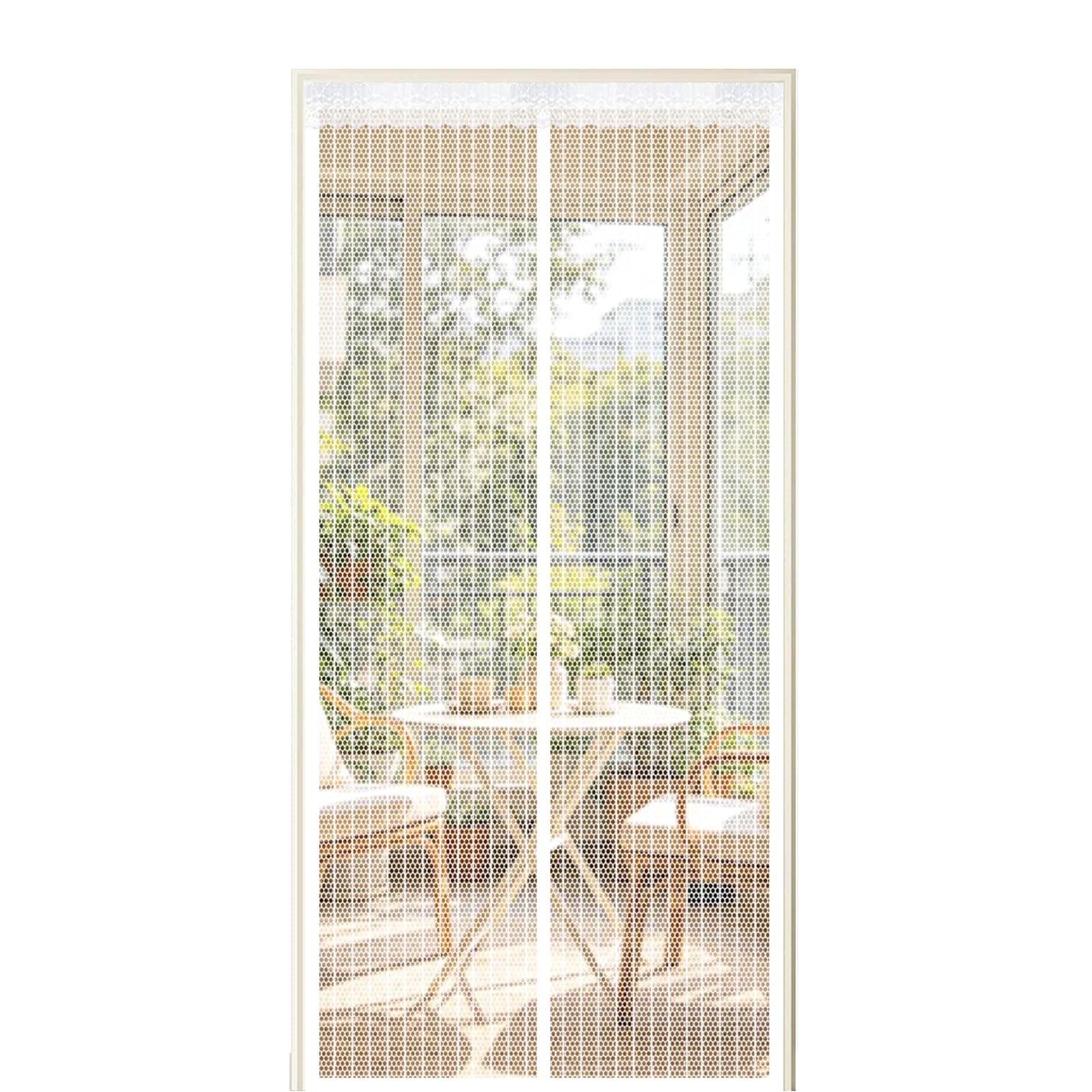 Screen Door 195 x 285 cm Self Sealing Powerful Magnets Magnetic Fly Screen for Doors with Powerful Magnets & Full Frame Magic Tape Suitable for Patio Doors Balcony Bedroom, White