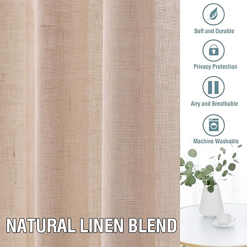 Miniatura 6 de H.VERSAILTEX - Cortinas de mezcla de lino natural semitransparentes, con bolsillo para cortinero, filtrado de luz, 2 paneles, para sala de estar,