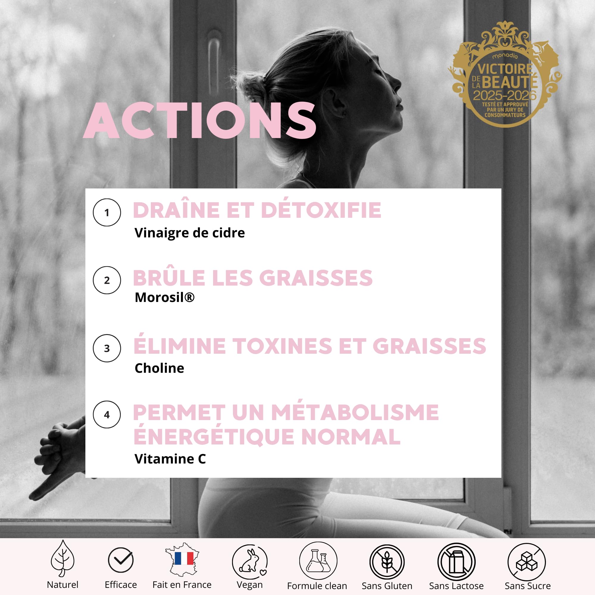 Morosil® 400 mg - Brûleur de Graisse Puissant - Vinaigre de Cidre 500 mg - Choline - Perte de Poids & de Graisse Abdominale - 60 Gélules - Vegan - Fabriqué en France