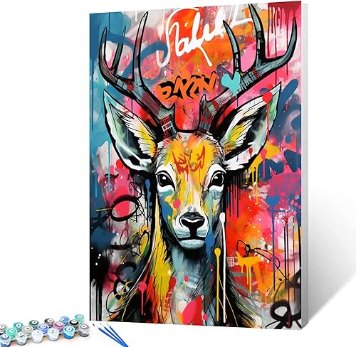 Miniatura 24 de Tucocoo Pintura al óleo estilo graffiti por números para adultos principiantes con marco, pintura de guitarra fresca por número sobre lienzo