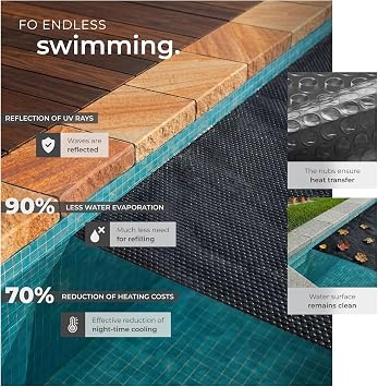 tectake® Rectangular Swimming Pool Cover with Heat Insulation, 3.66 x 7.32 m, Cuttable Solar Foil, Compact Storage, Protective Floating Solar Pool Heater for Swimming Pools & Paddling Pools - Black