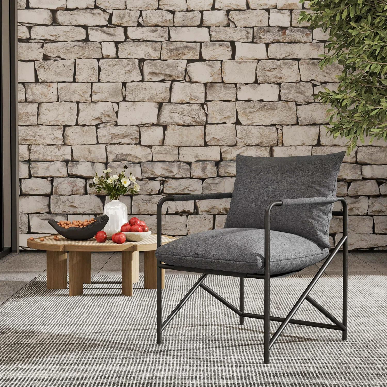 naspaluro Lounge Sessel mit Metallgestell, Moderner Sling Akzentstuhl mit Ergonomischen Kissen & Memory-Schaum, Gemütlicher Lesesessel für Wohnzimmer, Schlafzimmer, Ankleidezimmer, Dunkelgrau