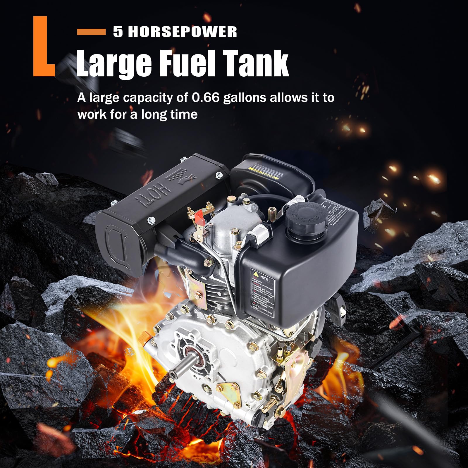 4-Takt 5 PS Dieselmotor, Eilzugstarter-Dieselmotor, 4,05 kW, Luftgekühlt Seilzugstart, 20 mm Ø Welle, 247 ccm Hubraum, Einzylinder, Leichtstartmotor, Standmotor (Schwarz)