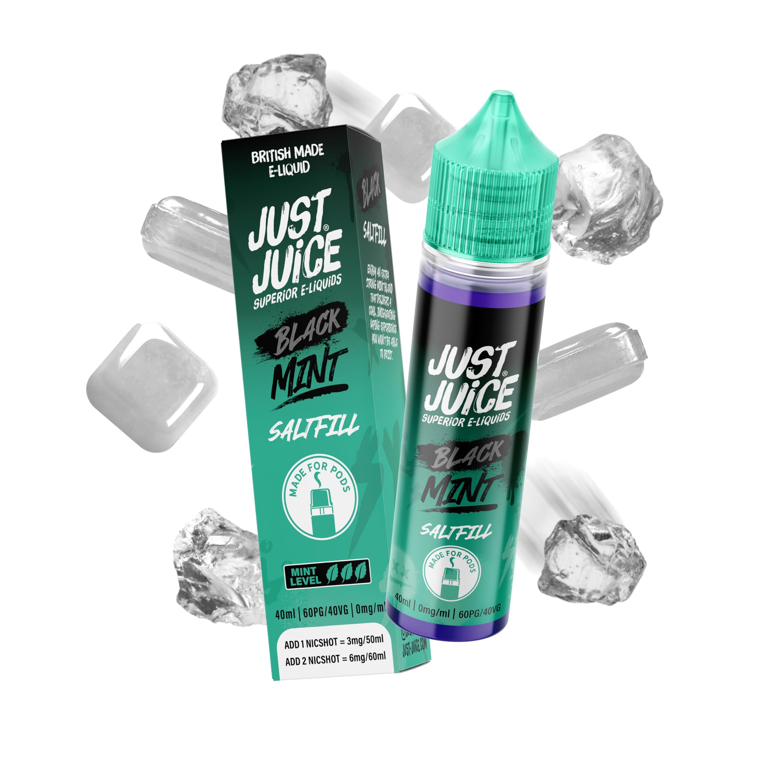 Just Juice Superior E-Liquids Mint Saltfill Vape Liquid - Black Mint - 60ml Bottle with 40ml of Super Concentrated Juice, 60/40 0mg e-Liquid