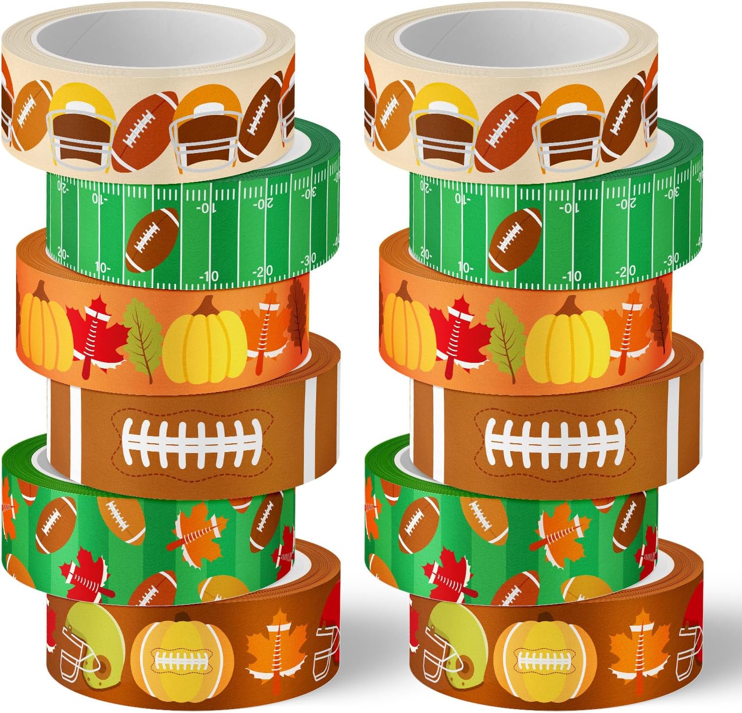 12 Rolls Fall Football Washi Tape Autumn Pumpkin Rugby Decorative Masking Tape Set Thanksgiving Wrapping Paper Tapes for Scrapbook Journal DIY Art Crafts