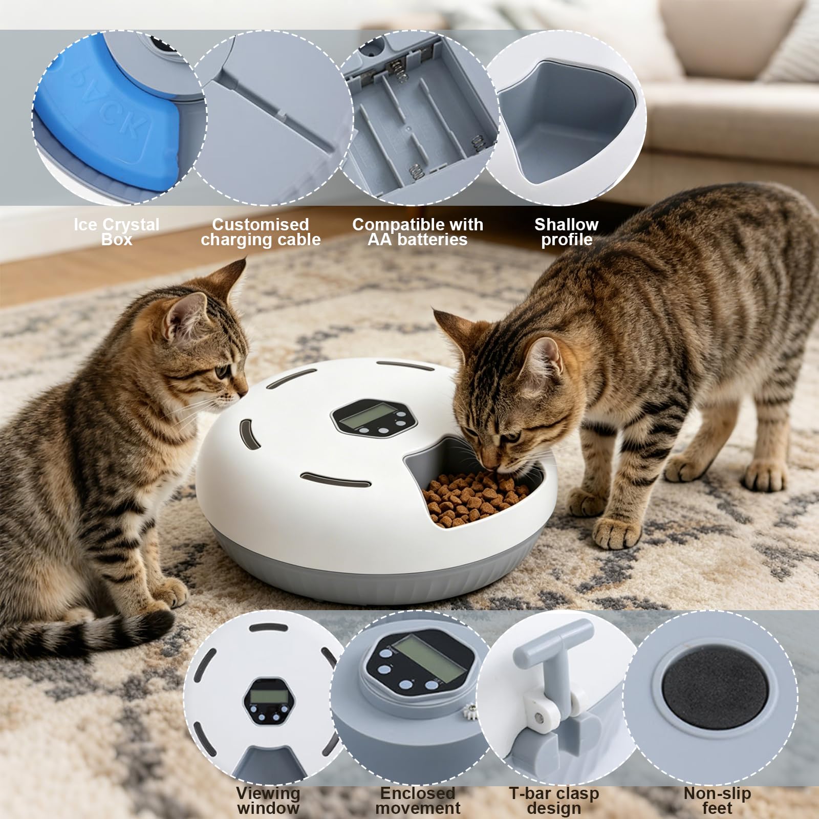 Futterautomat Katze Nassfutter mit Kühlung 6 Mahlzeiten Programmierbar,Kabelloser Nassfutterautomat für Katzen mit Kühlakkus,katzenfutterautomat Batteriebetrieben für Katzen & Hunde