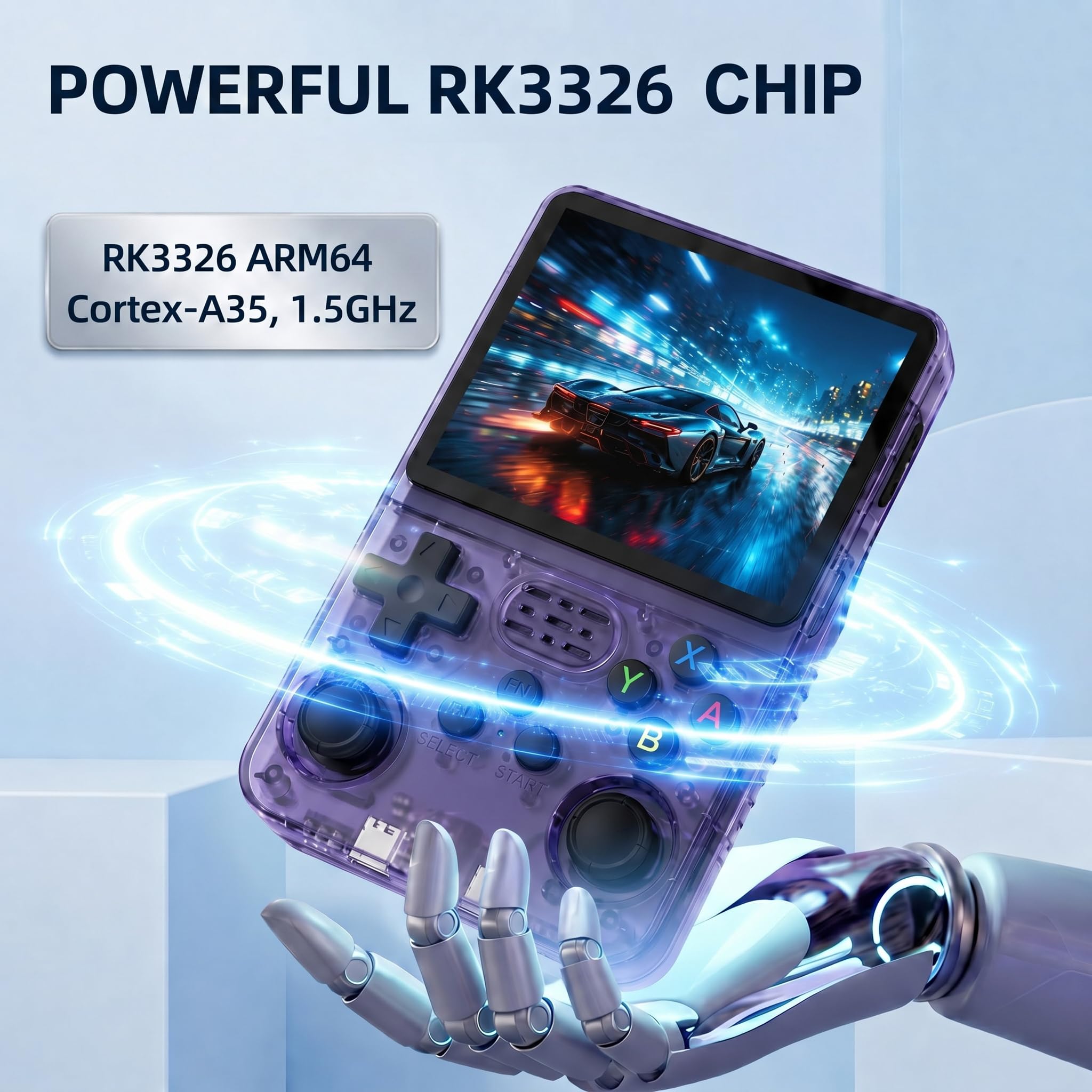 Whatsko R36S Console, Console Portatile 128 GB, Sistema RK3326 Arkos, oltre 40.000 Giochi, schermo da 3,5 Pollici, Console di Gioco Portatile per Adolescenti (Viola)