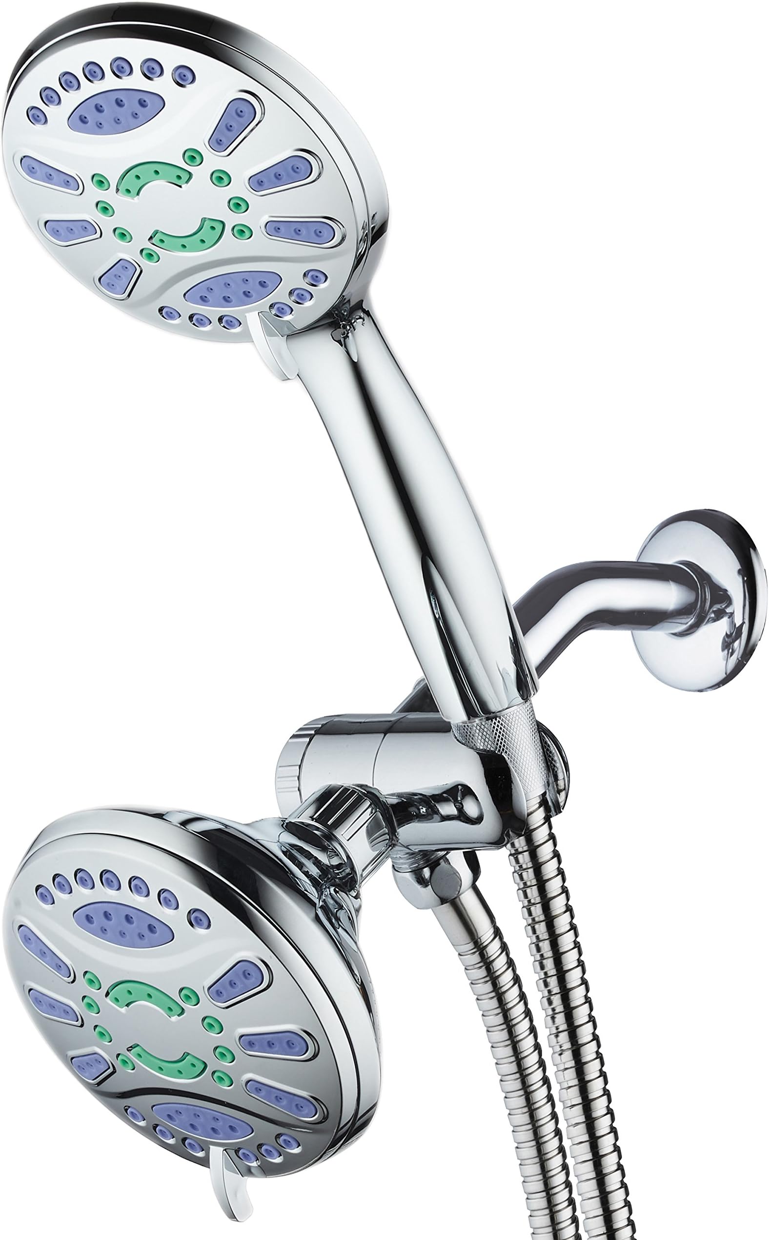 AquaStar Elite 3-in-1 High-Pressure 48-mode Spa Shower Head Combo with Anti-Clog Jets for More Power & Less Cleaning! Extra-Long 5 ft. Stainless Steel Hose. All Chrome Finish