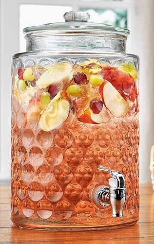 Retro Galaxy - Dispensador de bebidas frías de vidrio duradero con tapa de vidrio y grifo de empuje, boca ancha, fácil de llenar para exteriores,