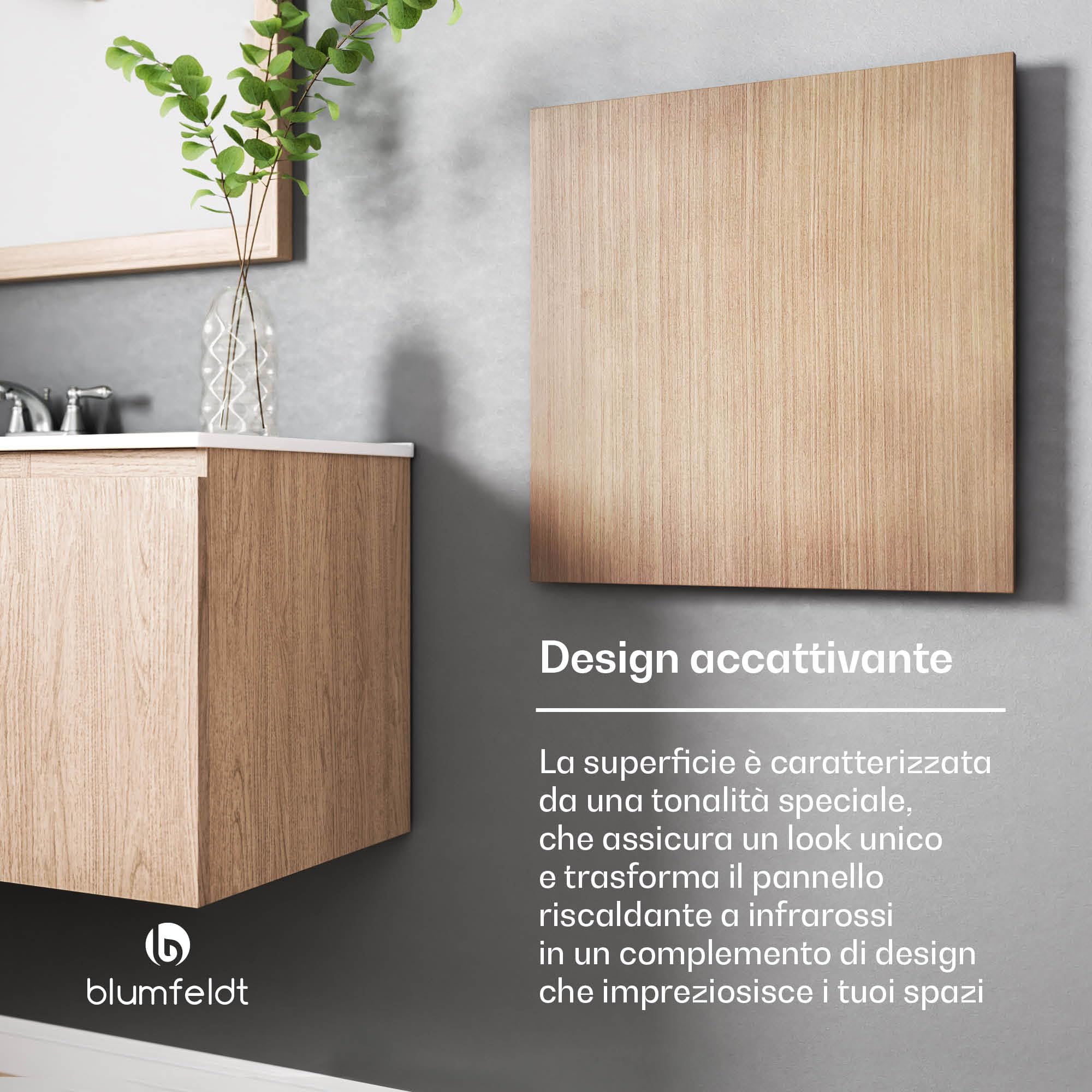Blumfeldt - Pannello Radiante a Infrarossi, 350W – Montaggio a Parete, Controllo WiFi, IP44, Termostato Integrato, Timer 24h, Efficienza Energetica del 99%, Design in Legno, per Riscaldamento Rapido