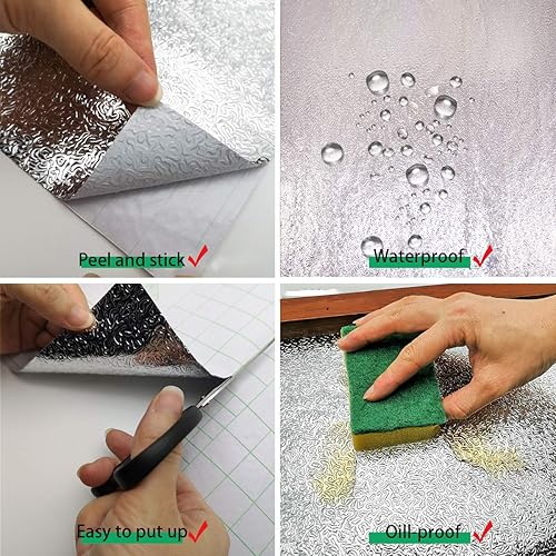 Miniatura 7 de Papel adhesivo plateado de 197 x 16 pulgadas, aspecto metálico, para cocina, despegar y pegar, papel tapiz a prueba de aceite, impermeable, papel