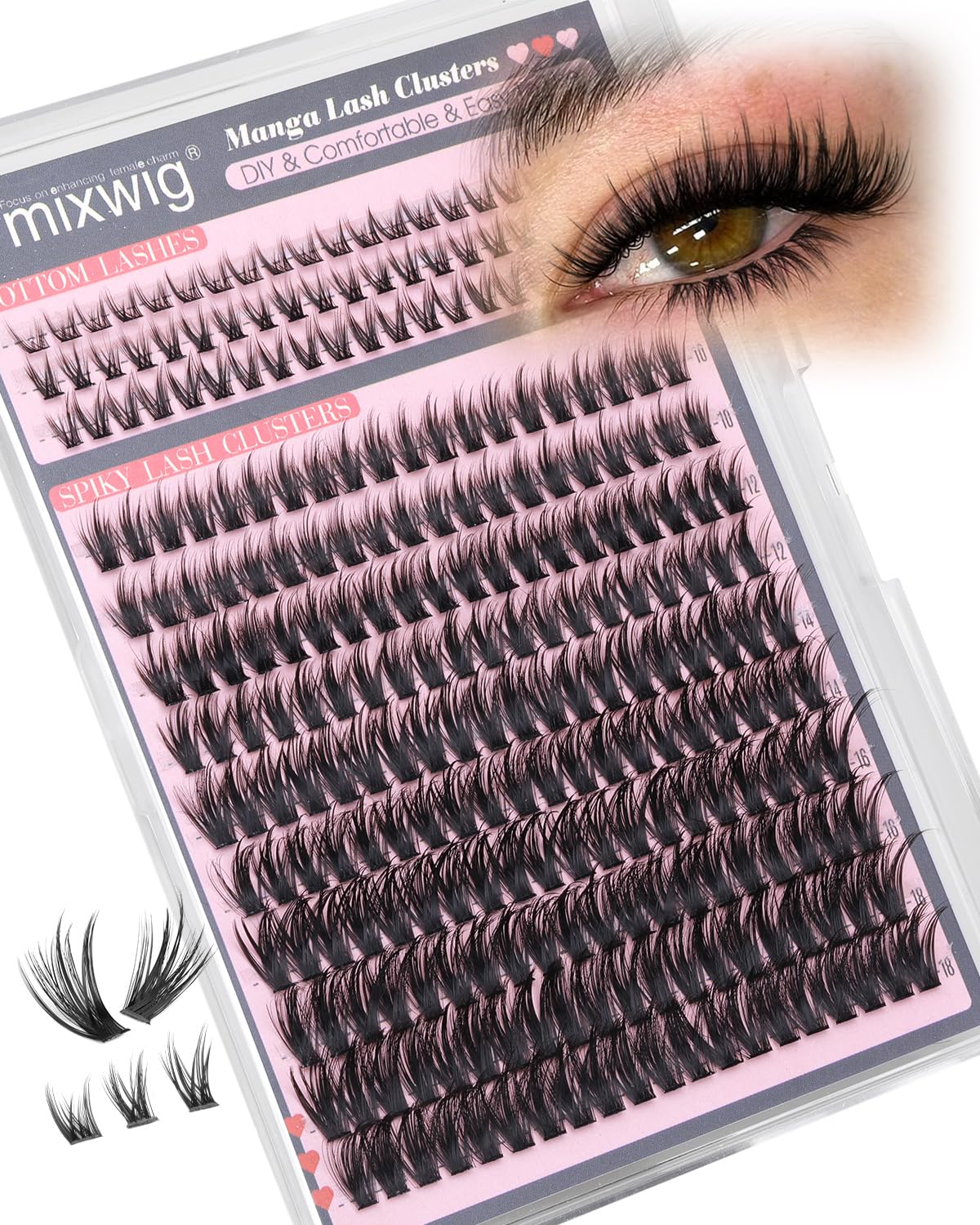 Wimpern Extensions DIY 260PCS Künstliche Wimpern Wispy Lash Cluster with Bottom Lashes Spiky Volume Cluster Lashes D Curly 60D 5-10MM Wimpernverlängerung by Lvmixwig